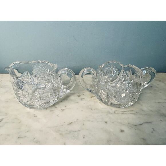 EUC American Brilliant Cut Crystal Glass Pinwheel Creamer Sugar Bowl Set ABP - Picture 16 of 16